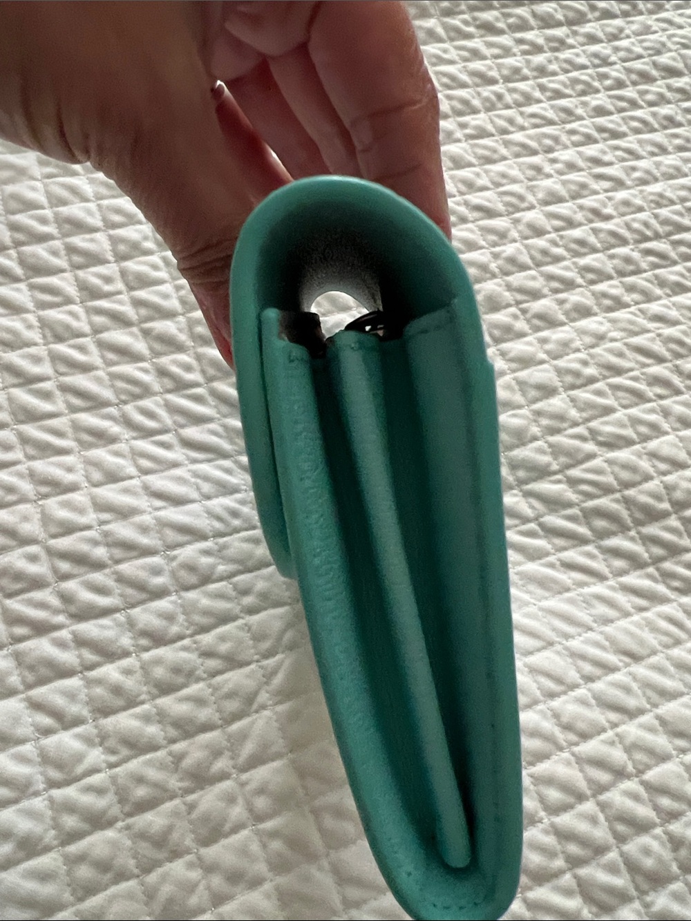 New! Tiffany & Co. Turquoise Leather Clutch with Silver-Tone Push Lock - Picture 9 of 11